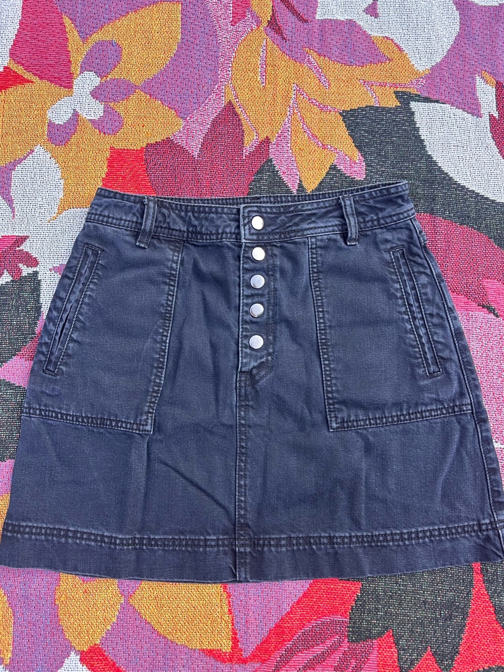Free People Denim Button-Front Cargo Mini Skirt Black